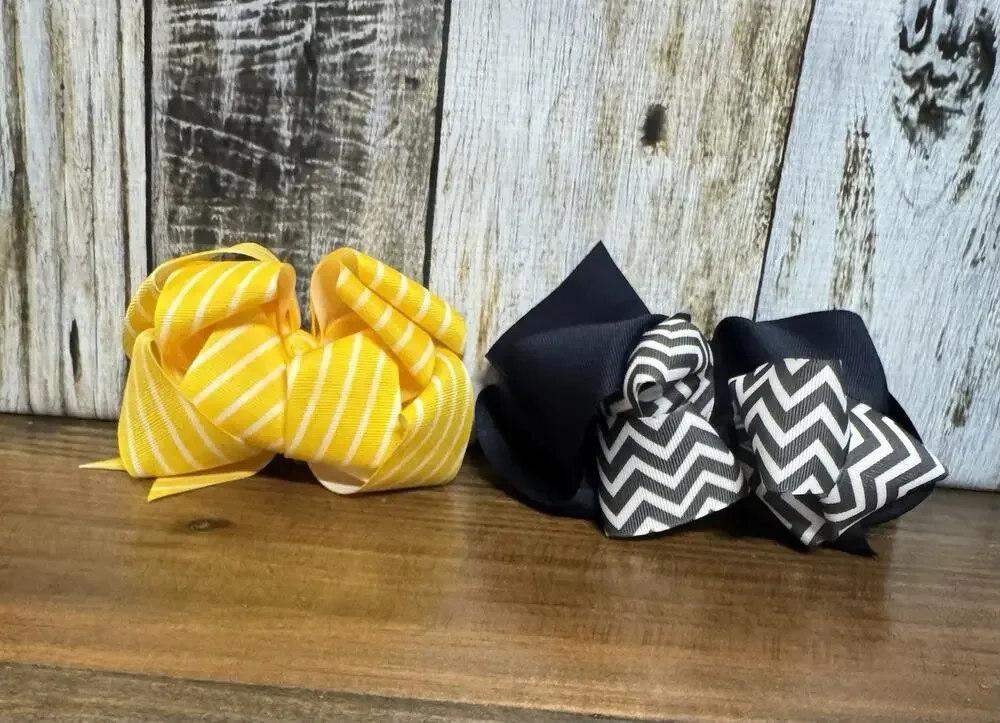 Matilda Jane Hair bows Yellow And White, Navy And White